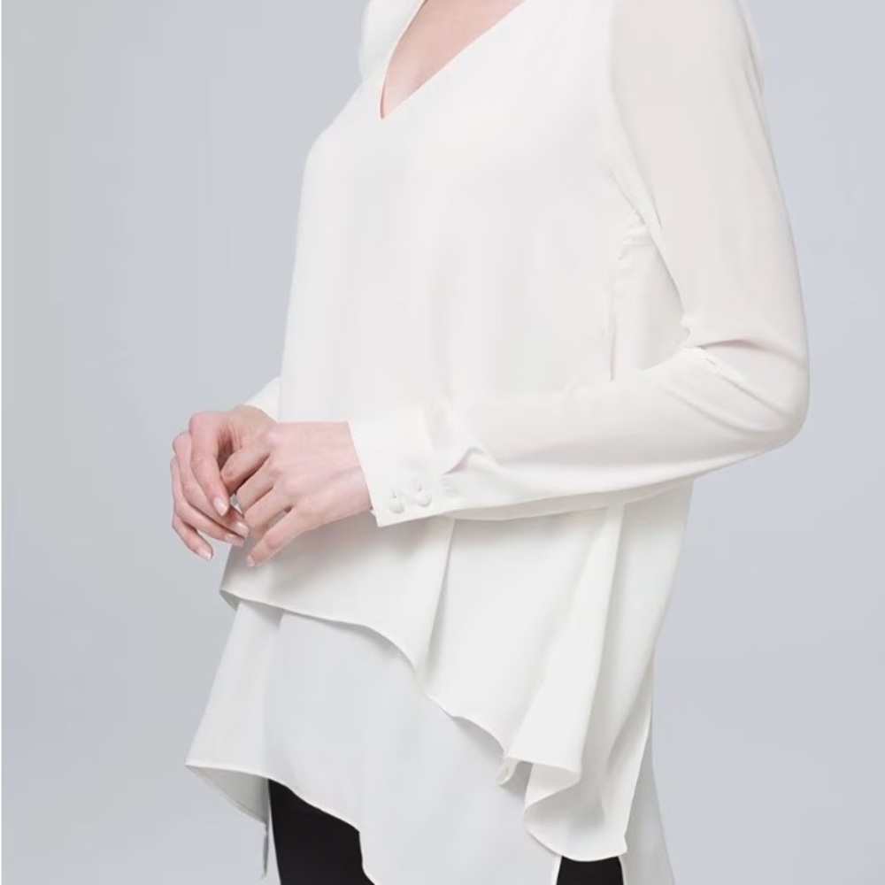 White House Black Market Layered Tiered Sheer White Tunic Blouse Size 8